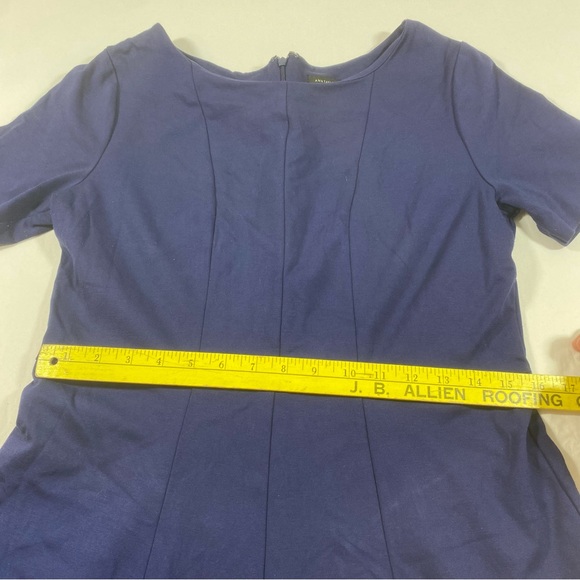 Ann Taylor A line Dress Women 10 stretch Blue Short Sleeve Crew neck Back Zipper - Picture 8 of 10